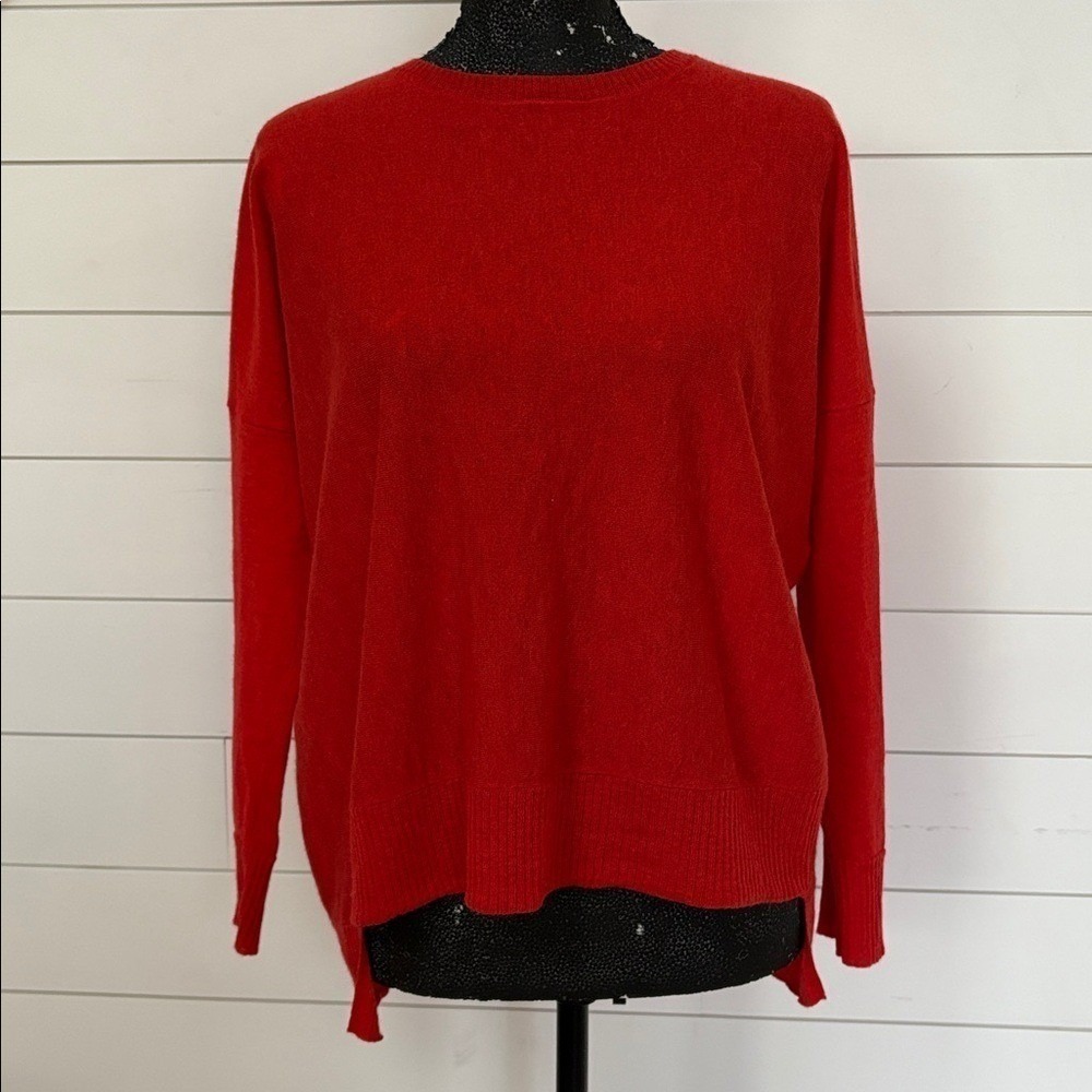 Eileen Fisher Merino Wool Alpaca pullover crew neck Sweater Poppy Red Petite S